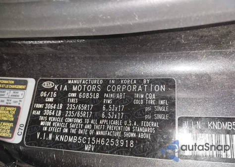 2017 Kia Sedona Lx from USA, damaged, VIN KNDMB5C15H6253918